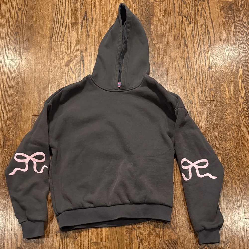 Edikted Bonnie Bow Gray Hoodie with Pink Bow Accents size XS